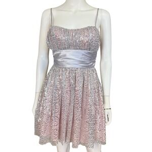 Deb Blush Pink Sequin Fit Flare Dress Junior 3/4 Fairy Balletcore Y2K Prom Party